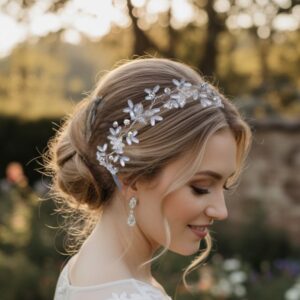 Novia usando tocado de novia boho